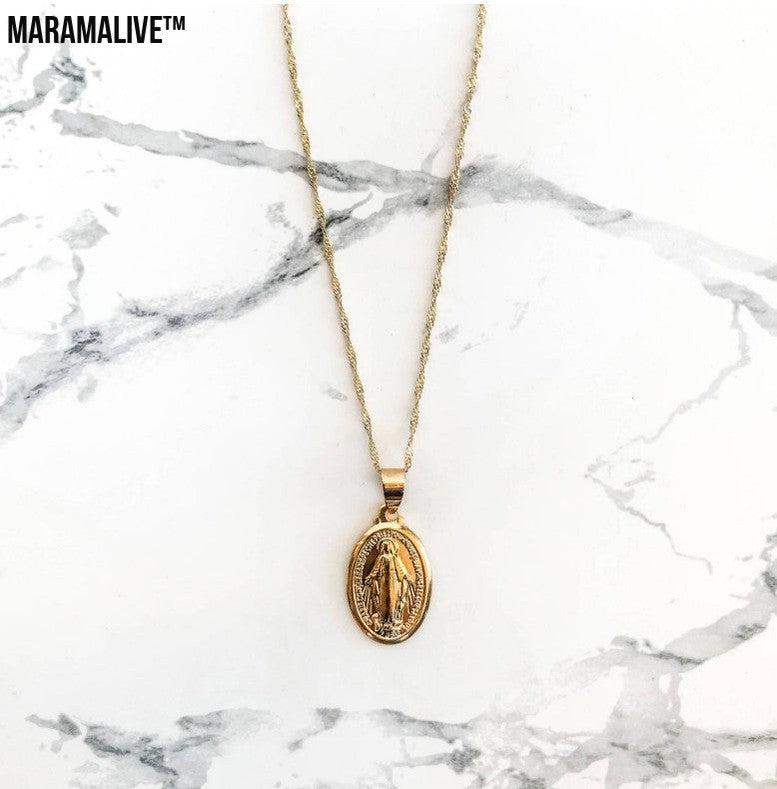 Mother Mary Catholic Medallion Pendant Necklace