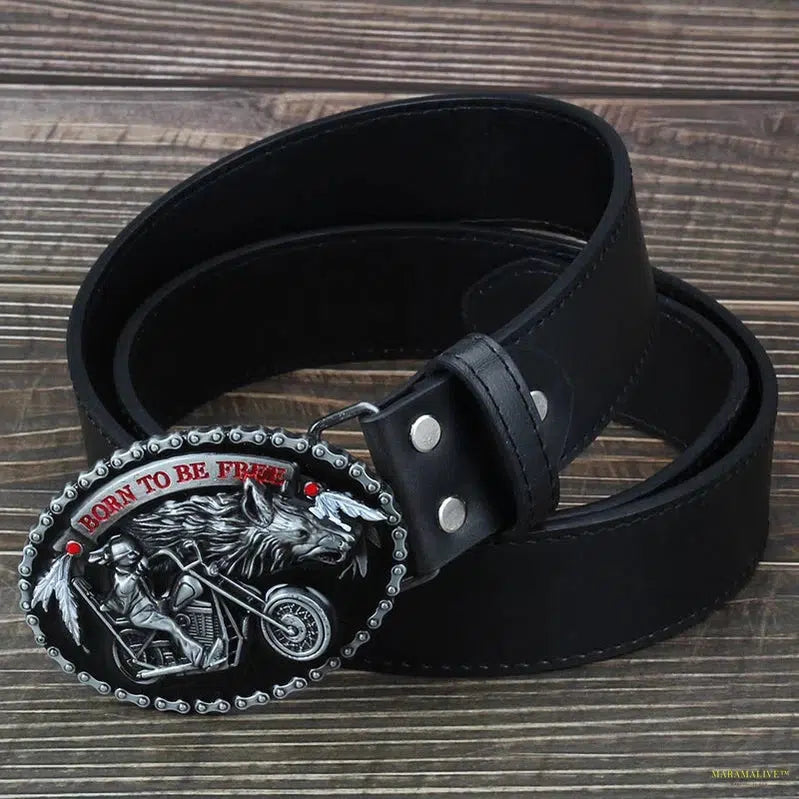 Motorcycle & Wolf Buckle Fashion Decorative Belt – A Unique Statement Of Western Style For Men