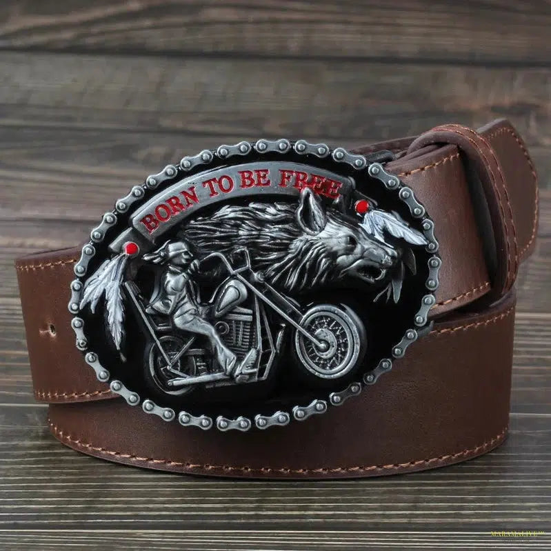 Motorcycle & Wolf Buckle Fashion Decorative Belt – A Unique Statement Of Western Style For Men