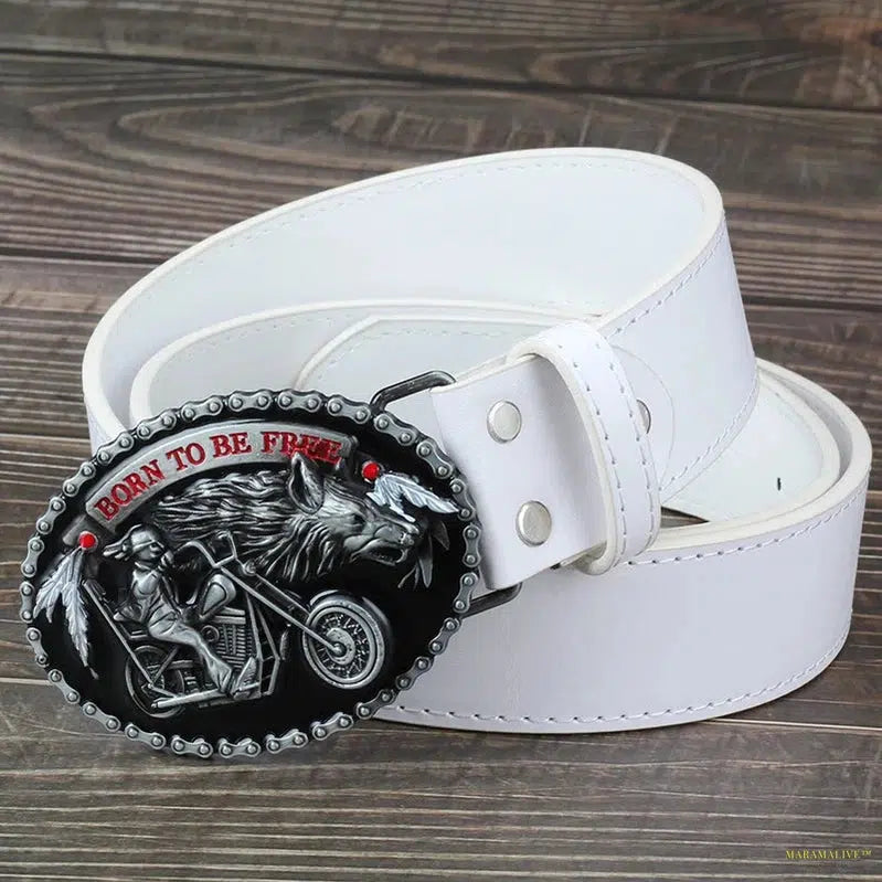 Motorcycle & Wolf Buckle Fashion Decorative Belt – A Unique Statement Of Western Style For Men