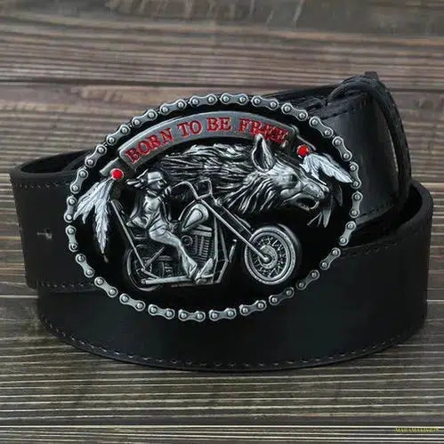 Motorcycle & Wolf Buckle Fashion Decorative Belt – A Unique Statement Of Western Style For Men