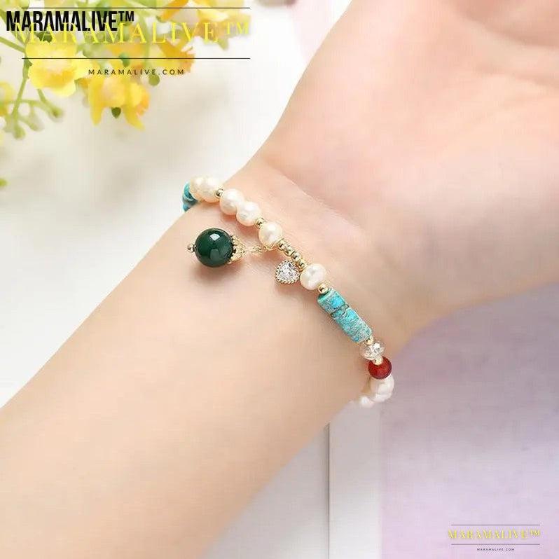 Natural Freshwater Pearl Color Matching Agate Turquoise Bracelet