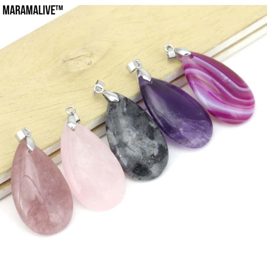 Natural Stone Water Drop Pendant Fashion Simple Multicolor Couple's Pendant Necklace