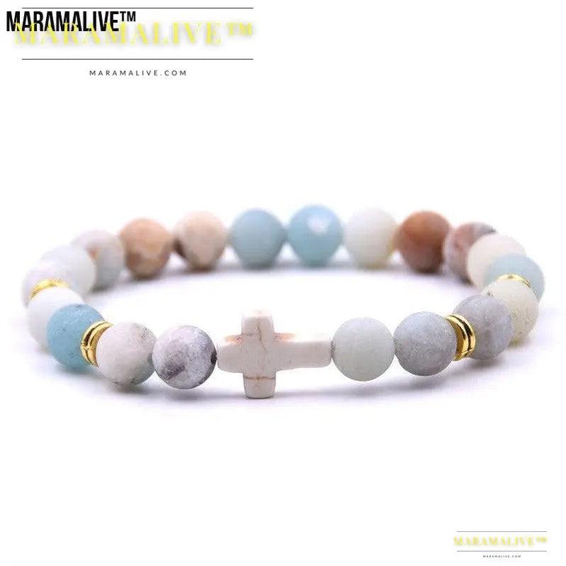 Natural Stone White Turquoise Cross Bracelet Multi-color Optional