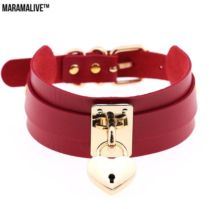 Neo Gothic Romance PU Leather Choker or Bracelet with Metal Heart Lock