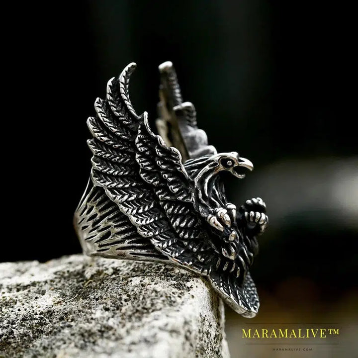 New 316L Stainless Steel High Quality Flying Eagle Birds Men Ring Domineering Men's Ring