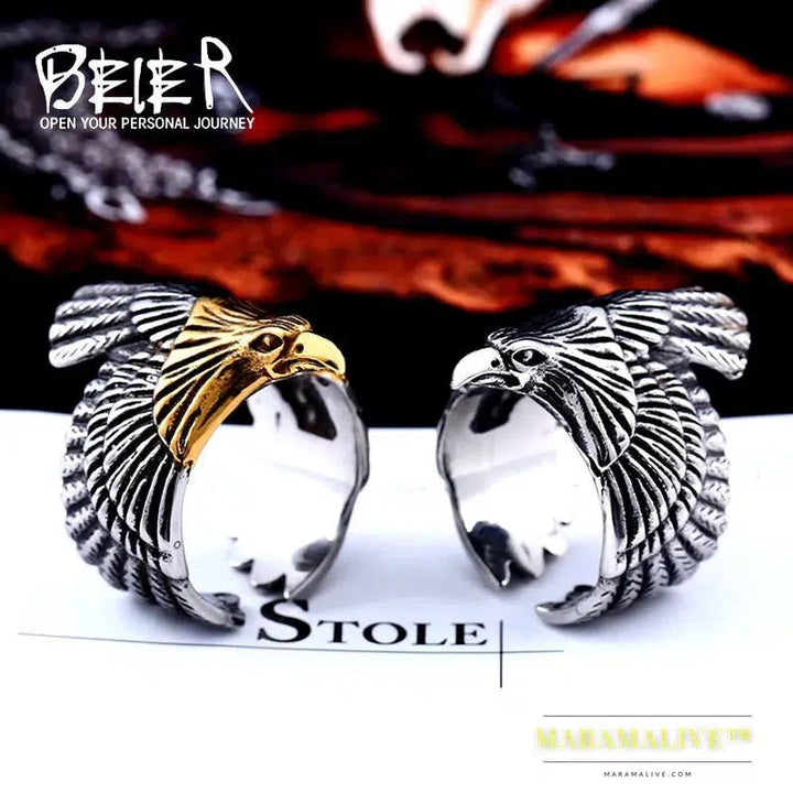 New 316L Stainless Steel High Quality Flying Eagle Birds Men Ring Domineering Men's Ring