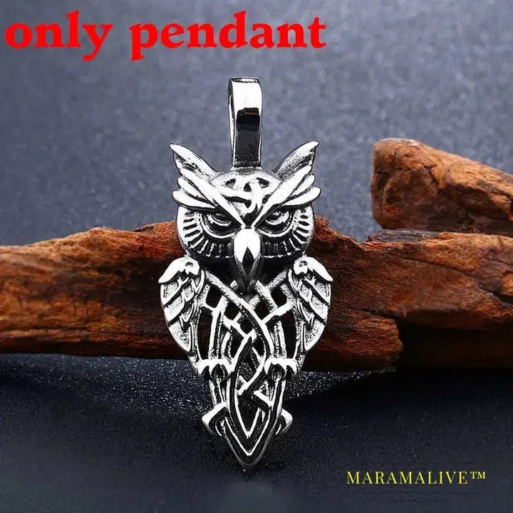 New 316L Stainless Steel Nordic Vikings Runes Amulet Pendant Owl Necklace Owl Runes Necklace Nordic Talisman