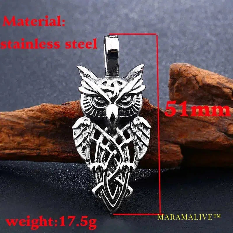 New 316L Stainless Steel Nordic Vikings Runes Amulet Pendant Owl Necklace Owl Runes Necklace Nordic Talisman