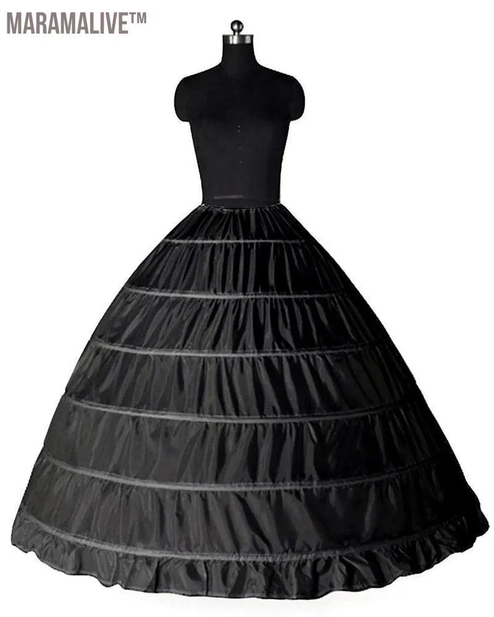 New 6 Hoop Crinoline Black White Long Wedding Petticoat Ball Gown Dress Underskirt Skirt Half Slips Wedding Accessories