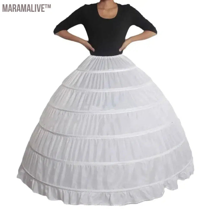 New 6 Hoop Crinoline Black White Long Wedding Petticoat Ball Gown Dress Underskirt Skirt Half Slips Wedding Accessories