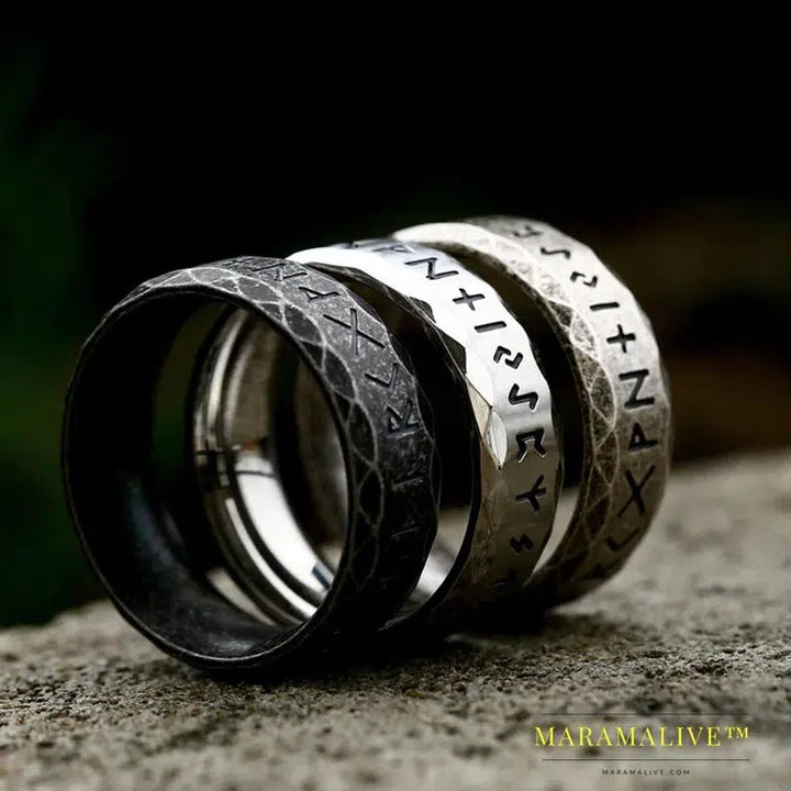 New Arrival Simple Round Viking Runes Words Odin Norse Viking Amulet RETRO Rings