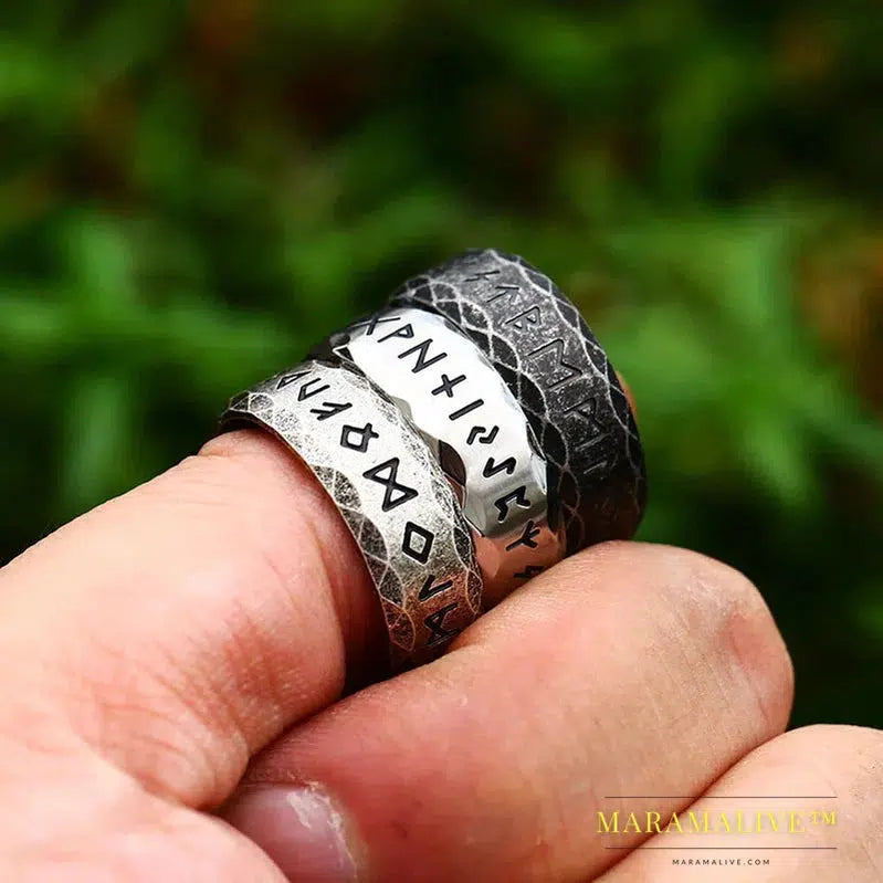 New Arrival Simple Round Viking Runes Words Odin Norse Viking Amulet RETRO Rings