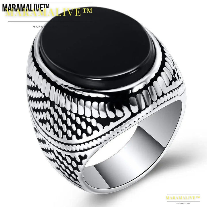 New Black Onyx Retro Ring Men's Fashion Ring