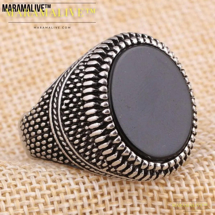 New Black Onyx Retro Ring Men's Fashion Ring