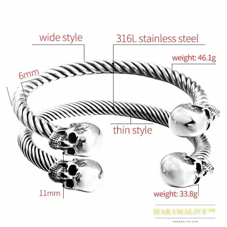 New Cool Punk Skull Bracelet For Man 316 Stainless Steel love Bangle Man's High Quality Jewelry BRG-012