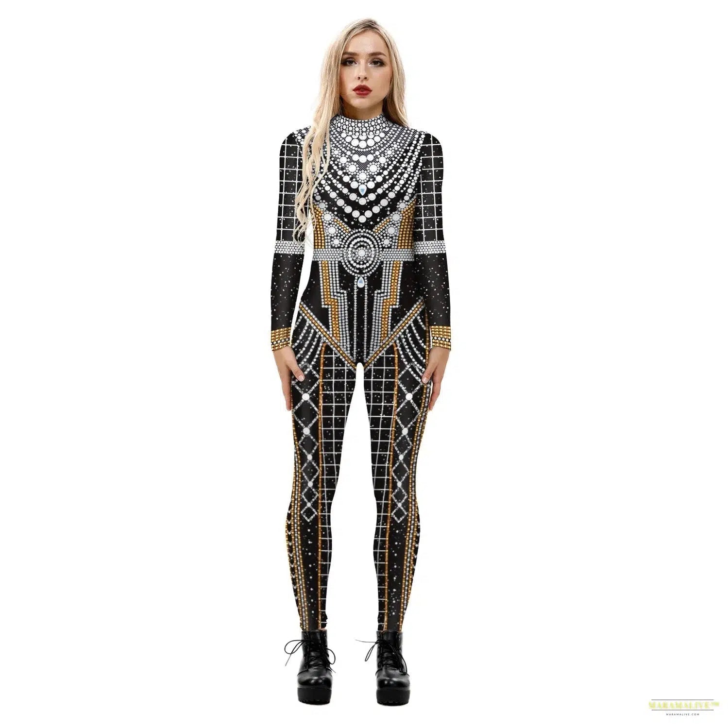 New Cosplay Costumes for Woman 3D Digital Printing Black Long Sleeves Jumpsuit Elastic Slim Bodysuit