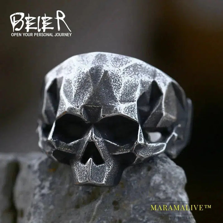 New Creative Design 316L Stainless Steel Skull Ring For Men Biker Hip Hop Men's Ring