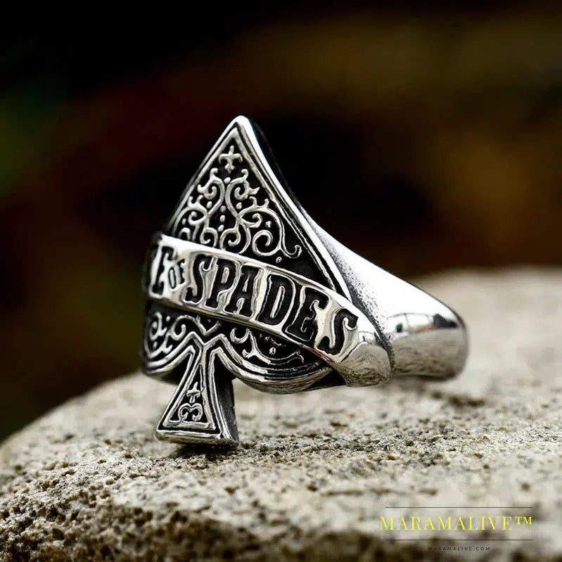 New Creative Design High Quality Ace Of Spade Playing Card Ring For Men Punk Hip Hop