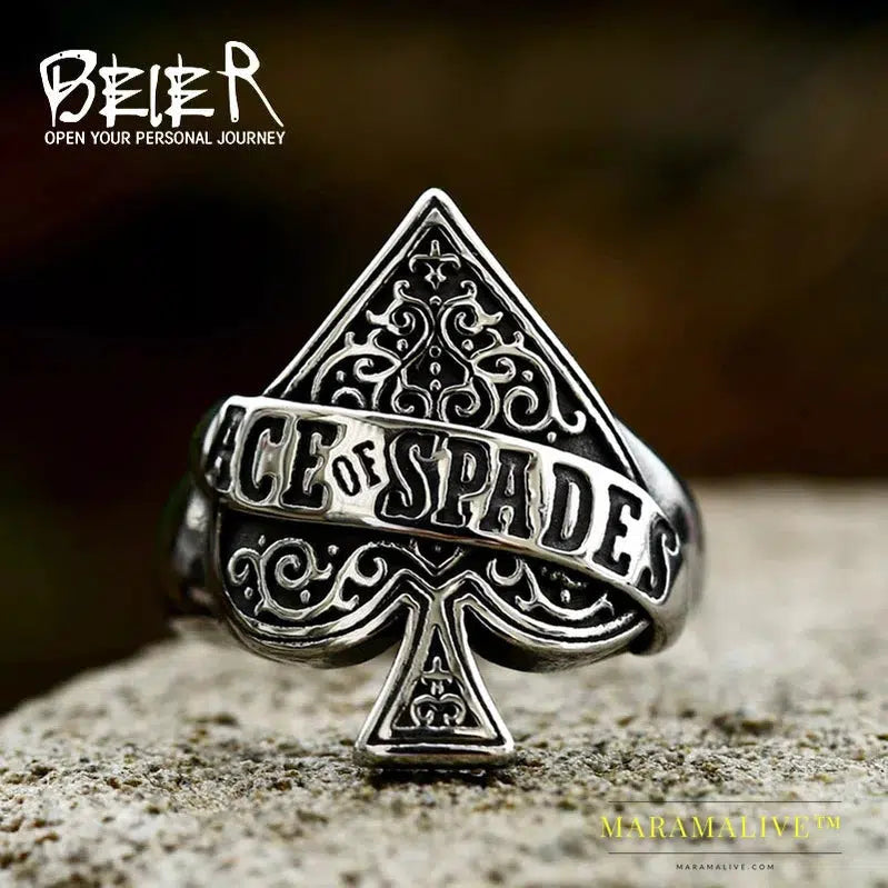 New Creative Design High Quality Ace Of Spade Playing Card Ring For Men Punk Hip Hop