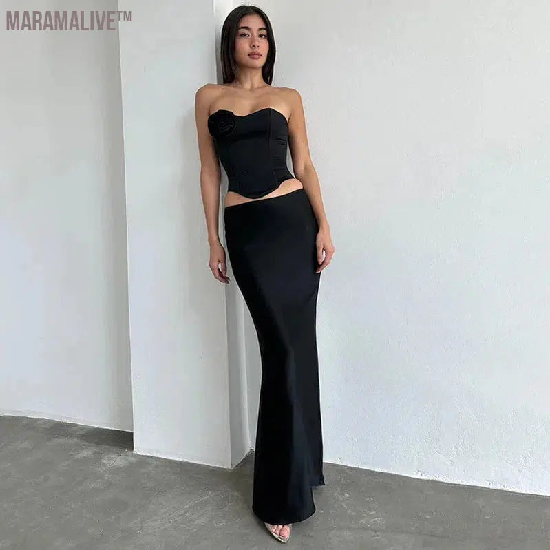 New Design Solid Color Premium Style Women's Skirt Long Dress Sexy Package Hip Skirt Long Dress Sexy Satin Party Vacation Skirt