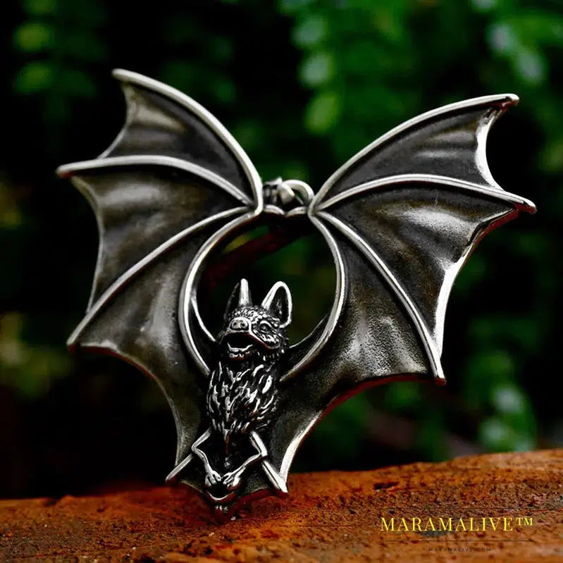 New Design Stainless Steel Bat Pendant Detailed Necklace Punk Biker Animal Jewelry High Quality Gift Accessories