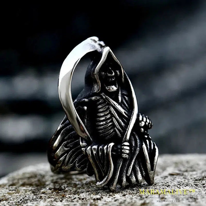 New Designs 316L Stainless Classic Hell Skull Grim Reaper Men's Ring Punk Party High Quality Jewelry