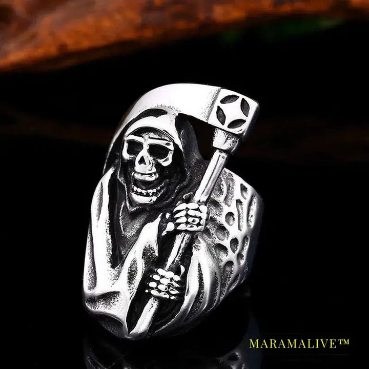 New Designs 316L Stainless Classic Hell Skull Grim Reaper Men's Ring Punk Party High Quality Jewelry