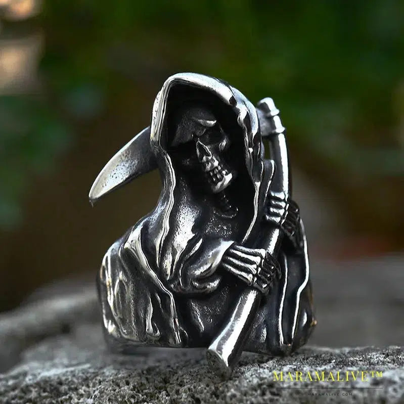 New Designs 316L Stainless Classic Hell Skull Grim Reaper Men's Ring Punk Party High Quality Jewelry