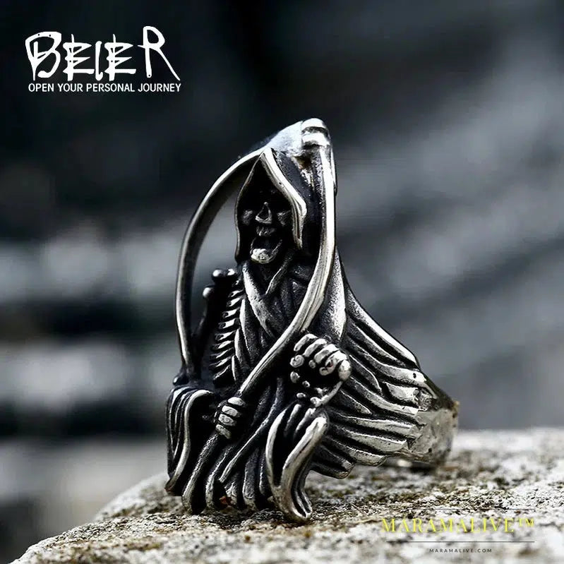 New Designs 316L Stainless Classic Hell Skull Grim Reaper Men's Ring Punk Party High Quality Jewelry