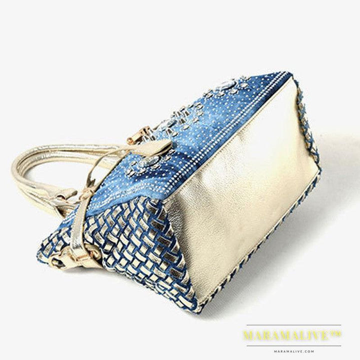 New Diamond-studded Denim Single-shoulder Messenger Bag