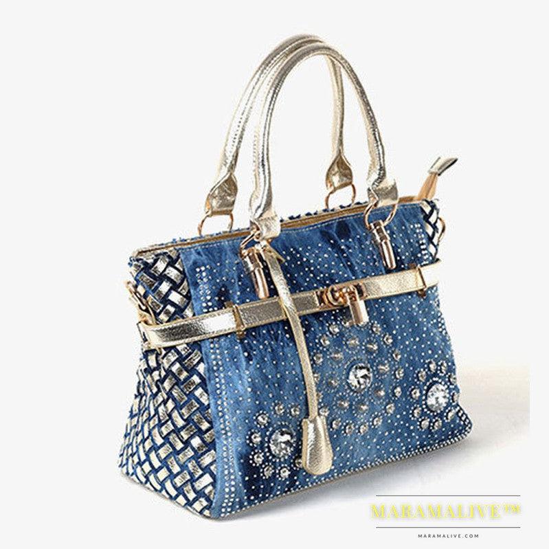 New Diamond-studded Denim Single-shoulder Messenger Bag