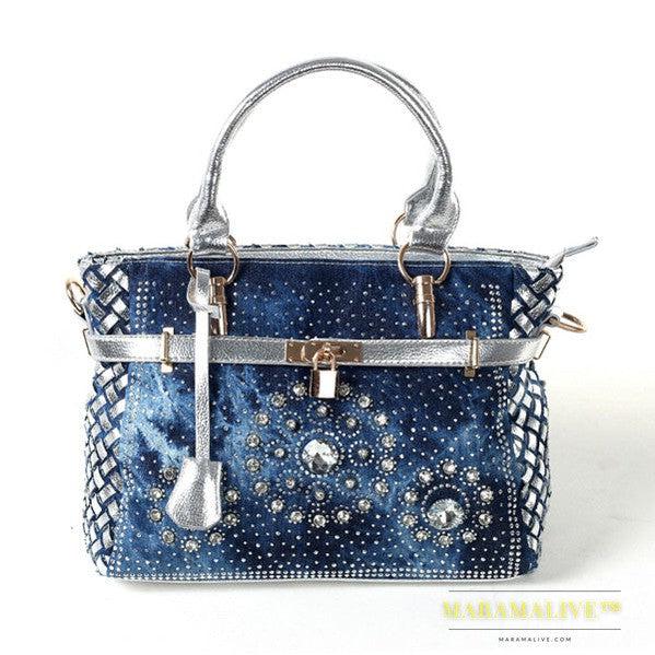 New Diamond-studded Denim Single-shoulder Messenger Bag