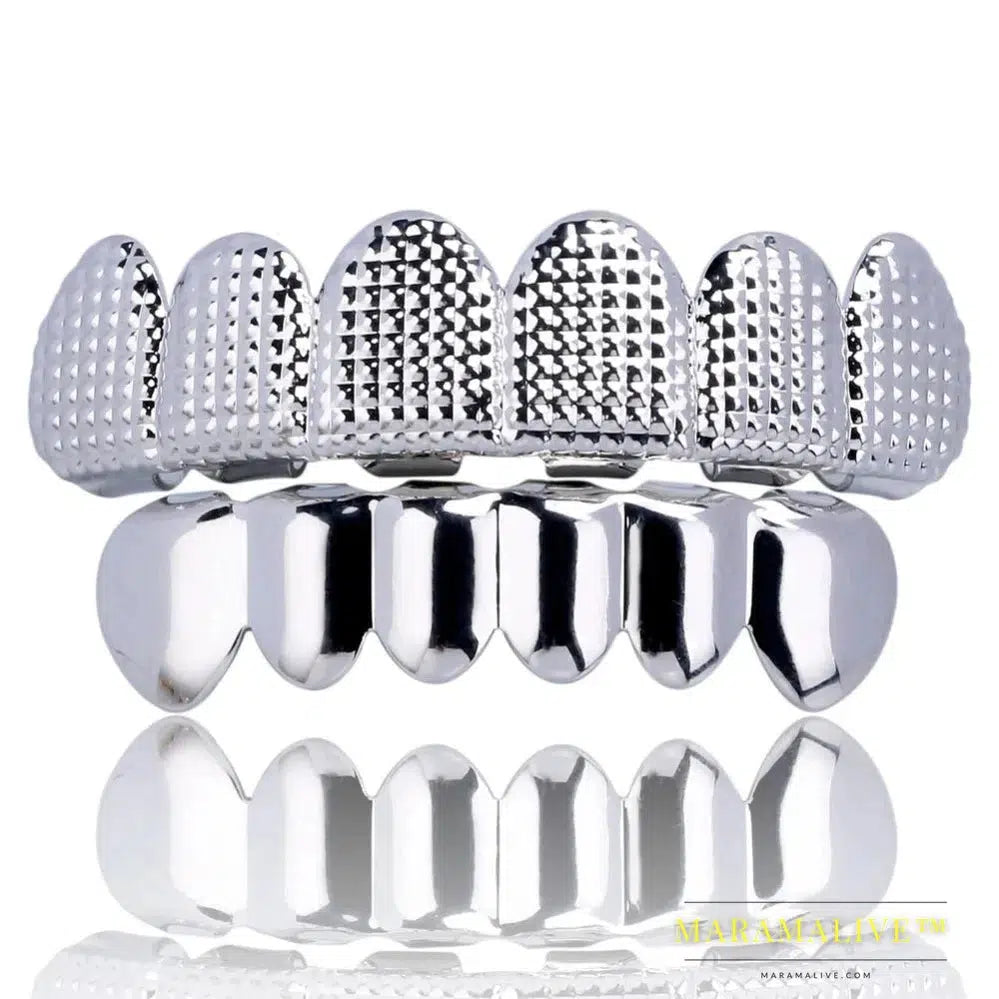 New Fit Gold Silver Color Hip Hop Rock Teeth Grillz Top & Bottom Grill With Silicone Party jewelry