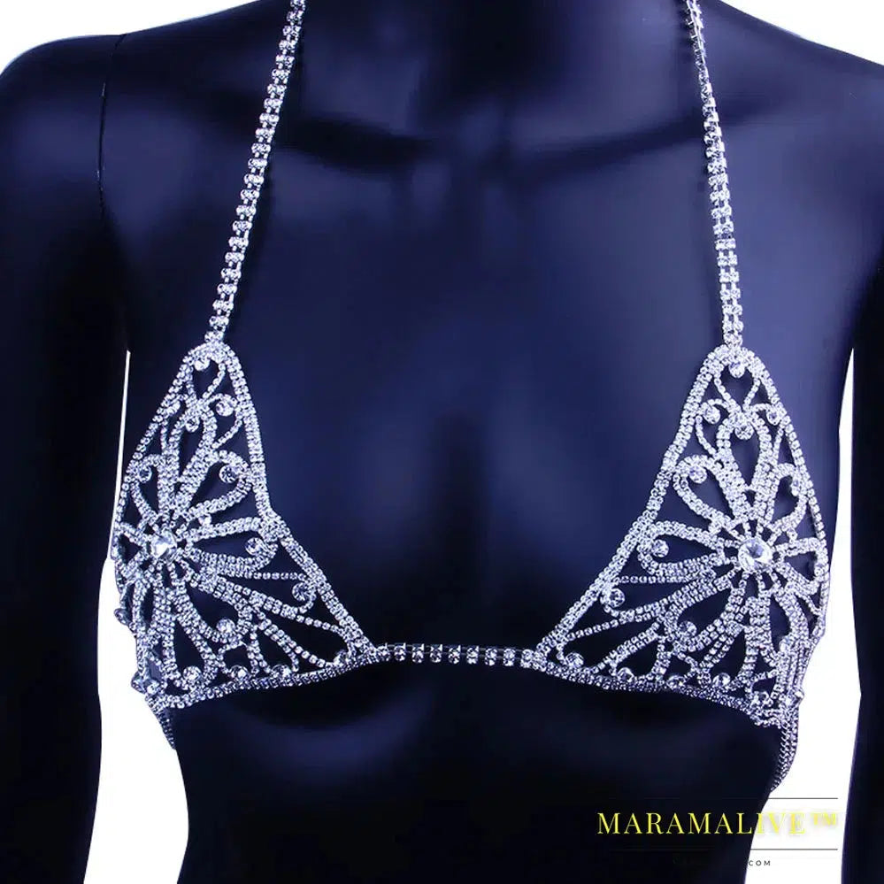 New Flower Crystal Body Harness Lingerie Chain for Women Sexy Rhinestone Bra Panties Set Valentine Underwear Jewelry