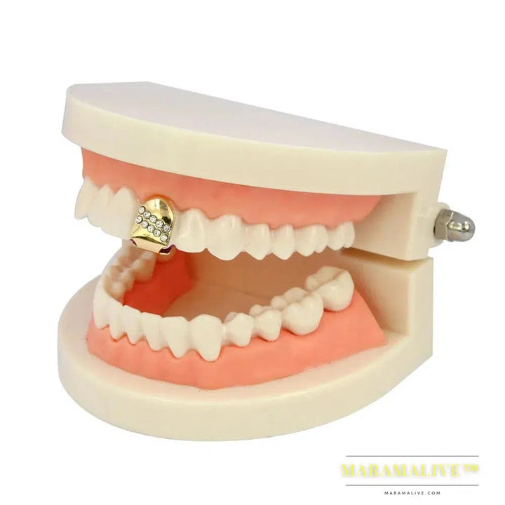 New Gold Color Plated Hip Hop Single Teeth Grillz Cap Top Tooth GRILLZ for Halloween Christmas Party Jewelry,Gift