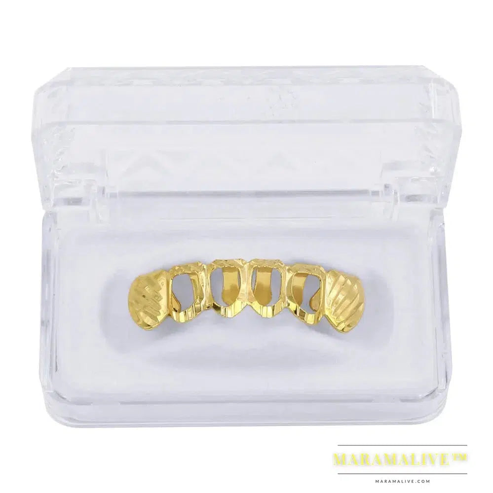 New Gold Silver Color Hollow Open Dlampnd Cut 6 Teeth Top & Bottom Grills Braces Caps Hip Hop GRILLZ Set Party Jewelry