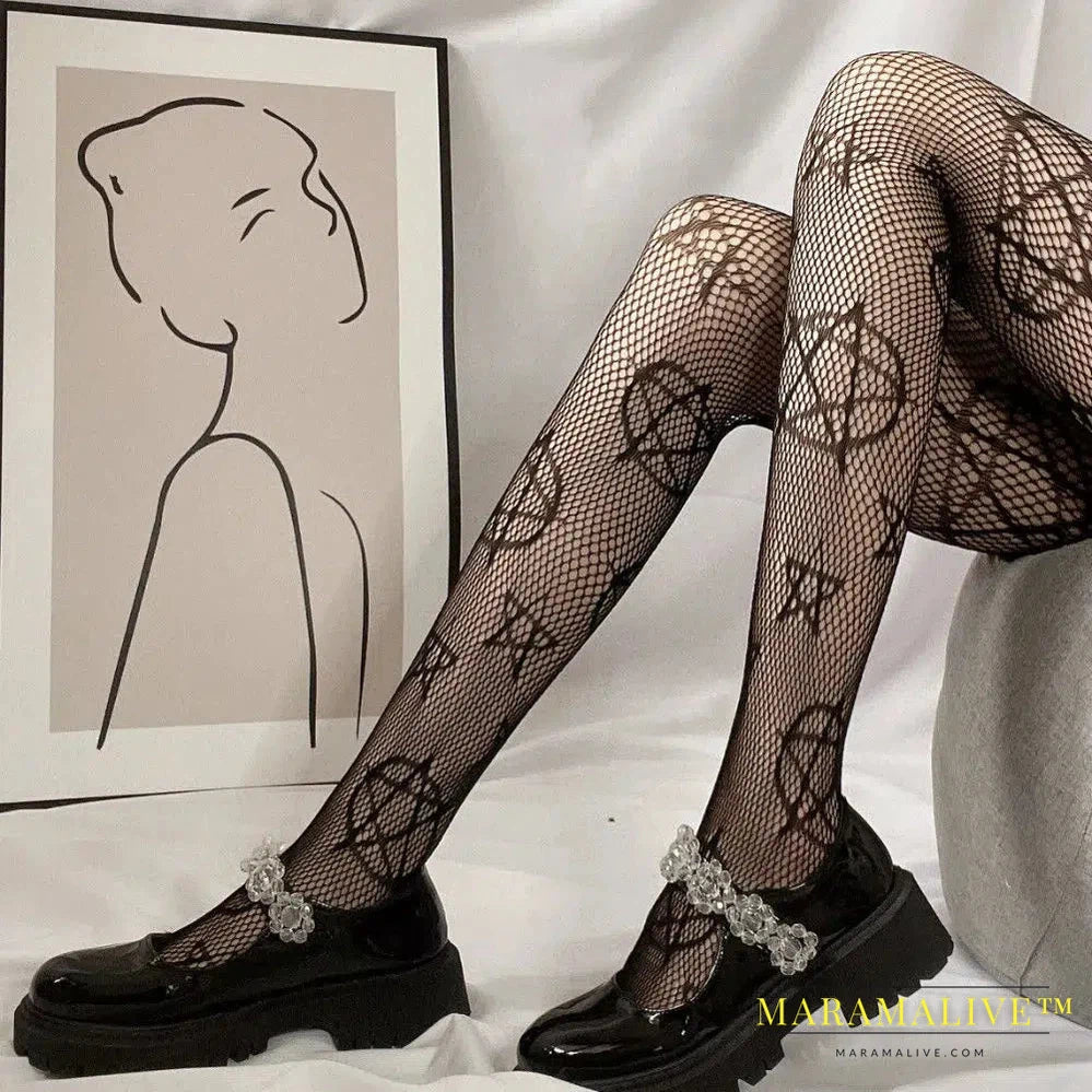 New Goth Lolita Cosplay JK Girls Tights Women Sexy Retro Gothic Kawaii Cross Print Club Stockings Nylon Socks Fishnet Pantyhose