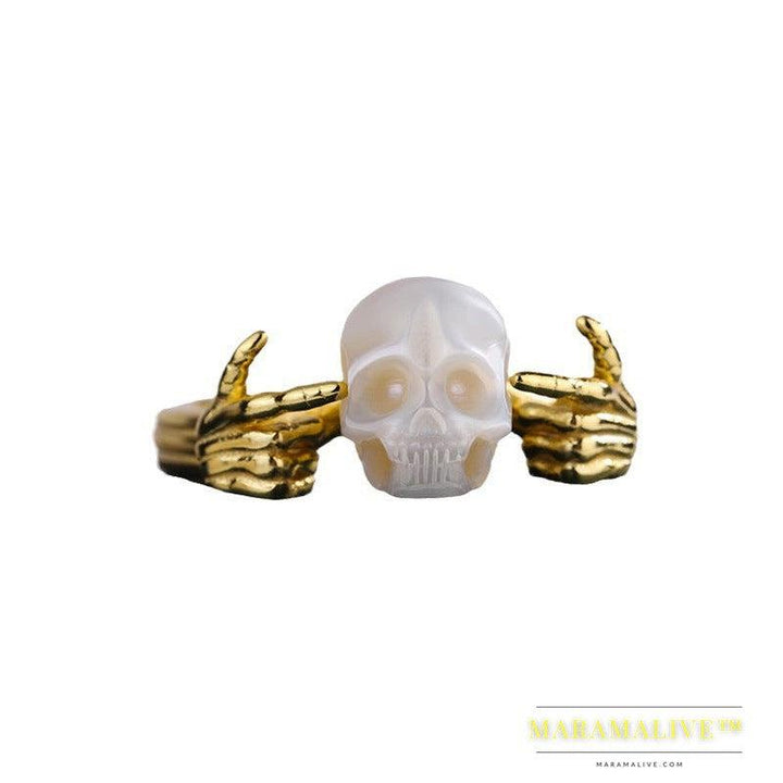 New Gothic Pearl Skull Head Women's Ring