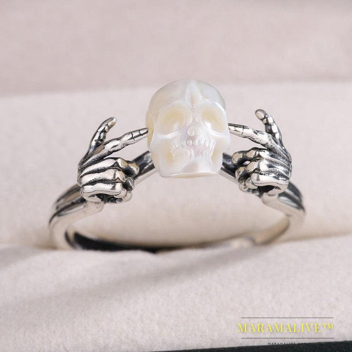 New Gothic Pearl Skull Head Women's Ring