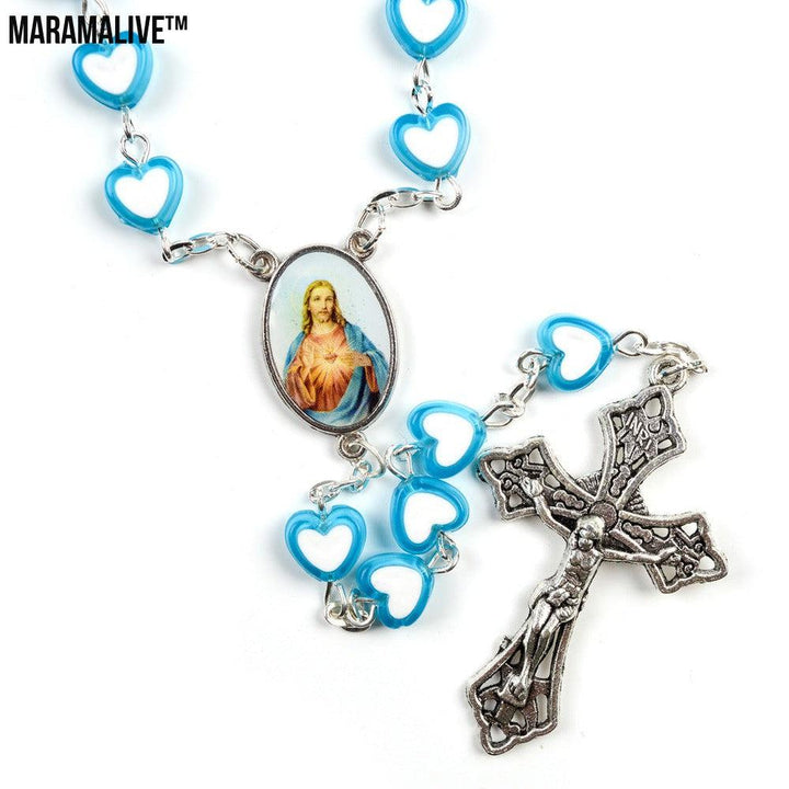 New Heart-Shaped Acrylic Rosary Necklace