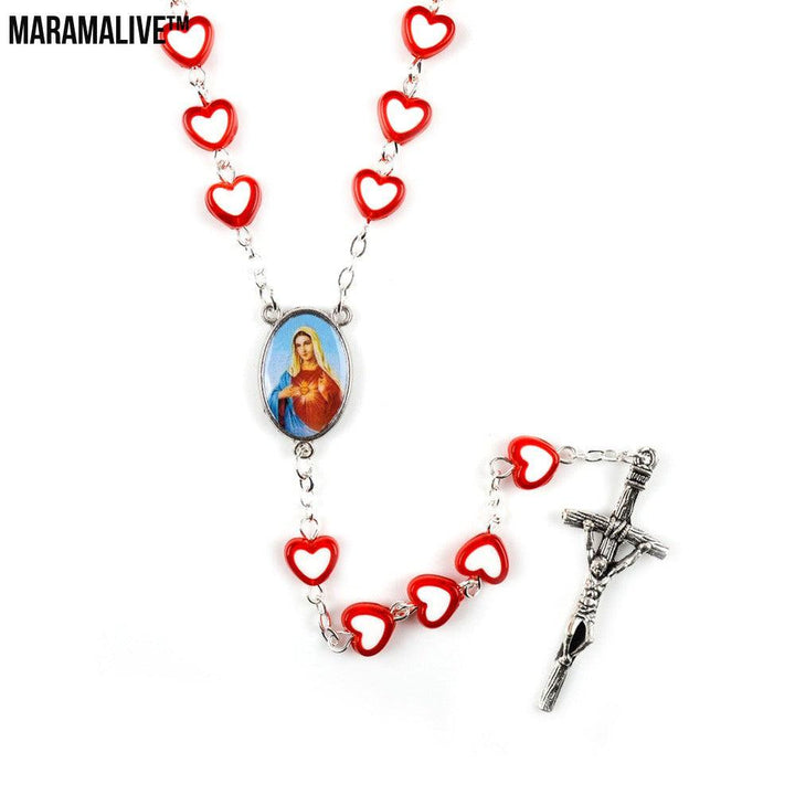 New Heart-Shaped Acrylic Rosary Necklace