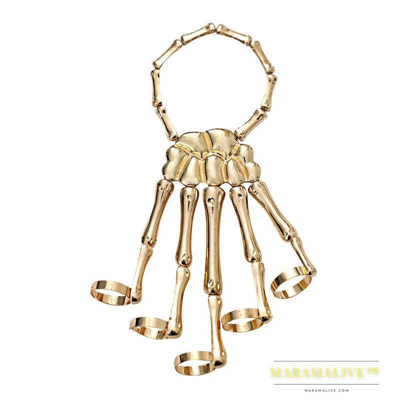 New Jewelry Fashion Personality Punk Skull Hand Bone Wild Five-Finger Ring Bracelet