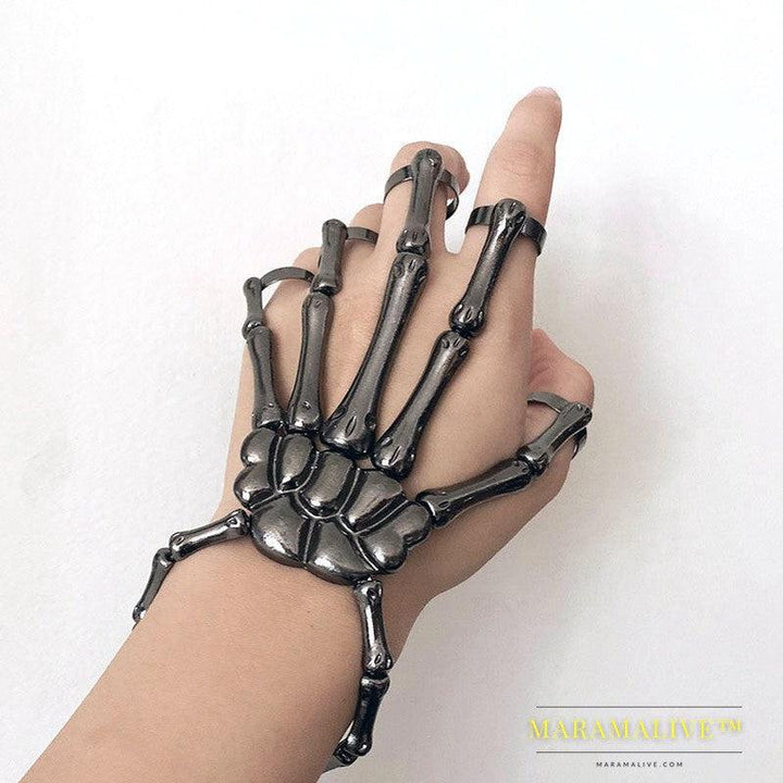 New Jewelry Fashion Personality Punk Skull Hand Bone Wild Five-Finger Ring Bracelet