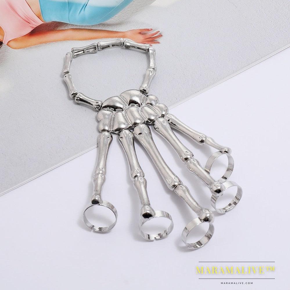 New Jewelry Fashion Personality Punk Skull Hand Bone Wild Five-Finger Ring Bracelet