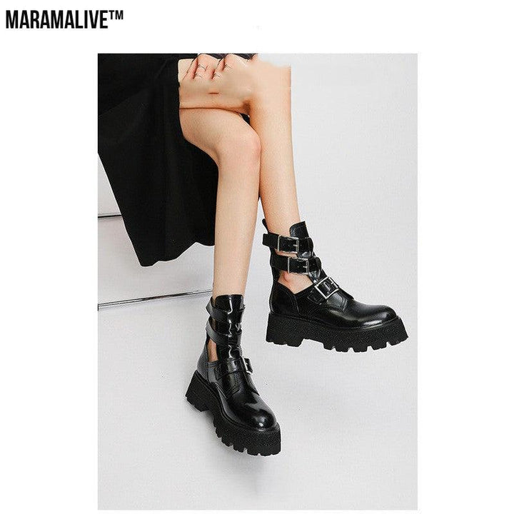 New Leather And Black Maramalive™ Platform Hollow Boots