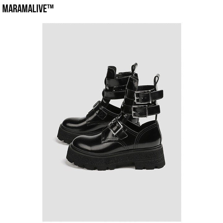 New Leather And Black Maramalive™ Platform Hollow Boots