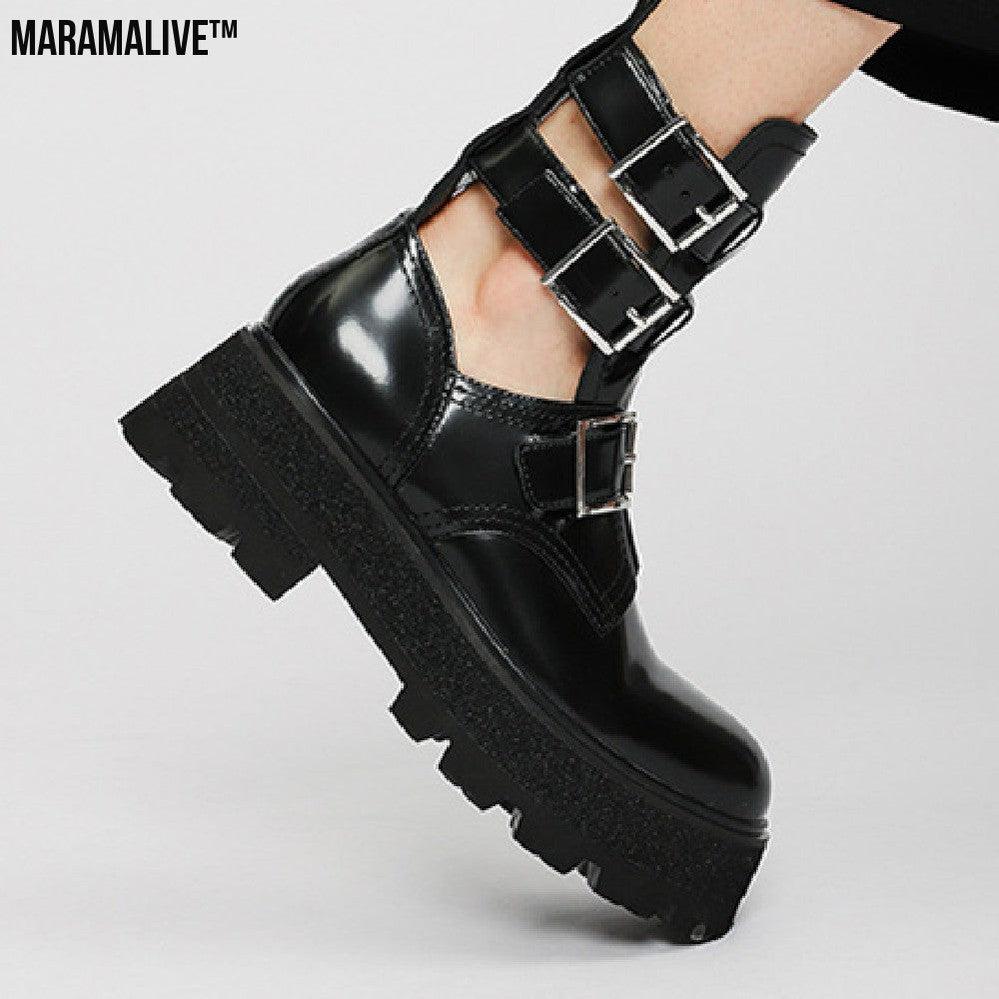 New Leather And Black Maramalive™ Platform Hollow Boots