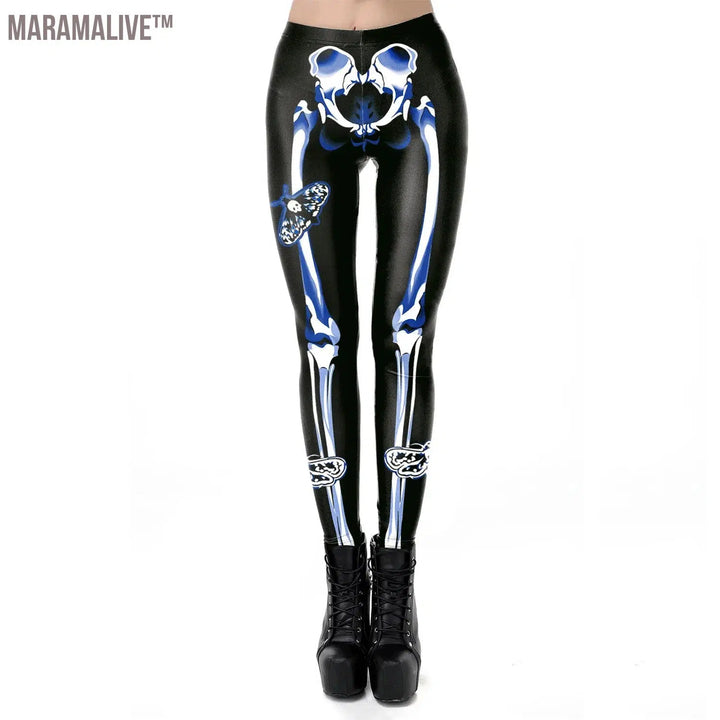 New Leggings For Fitness Gold Skeleton Gothic Legging Mid Waist Female Trousers High Elastic PUSH UP Leggins