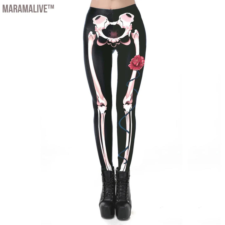 New Leggings For Fitness Gold Skeleton Gothic Legging Mid Waist Female Trousers High Elastic PUSH UP Leggins